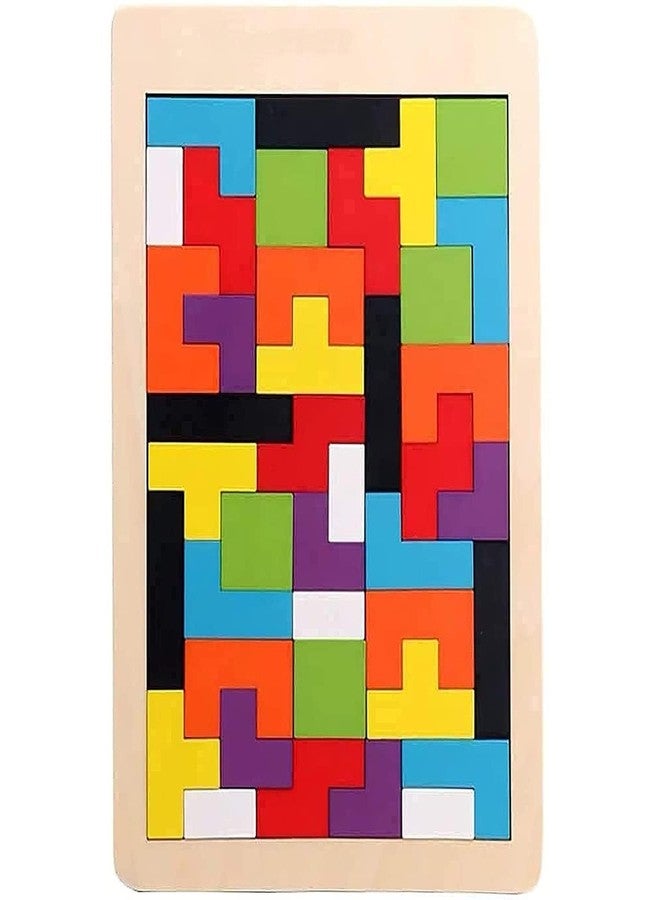 PIXELERA Wooden Tetris Puzzle for Kids & Adults - Colorful Tangram Brain Teaser Game - Montessori Educational Toy for Problem-Solving, Logic & Spatial Skills - Image 1